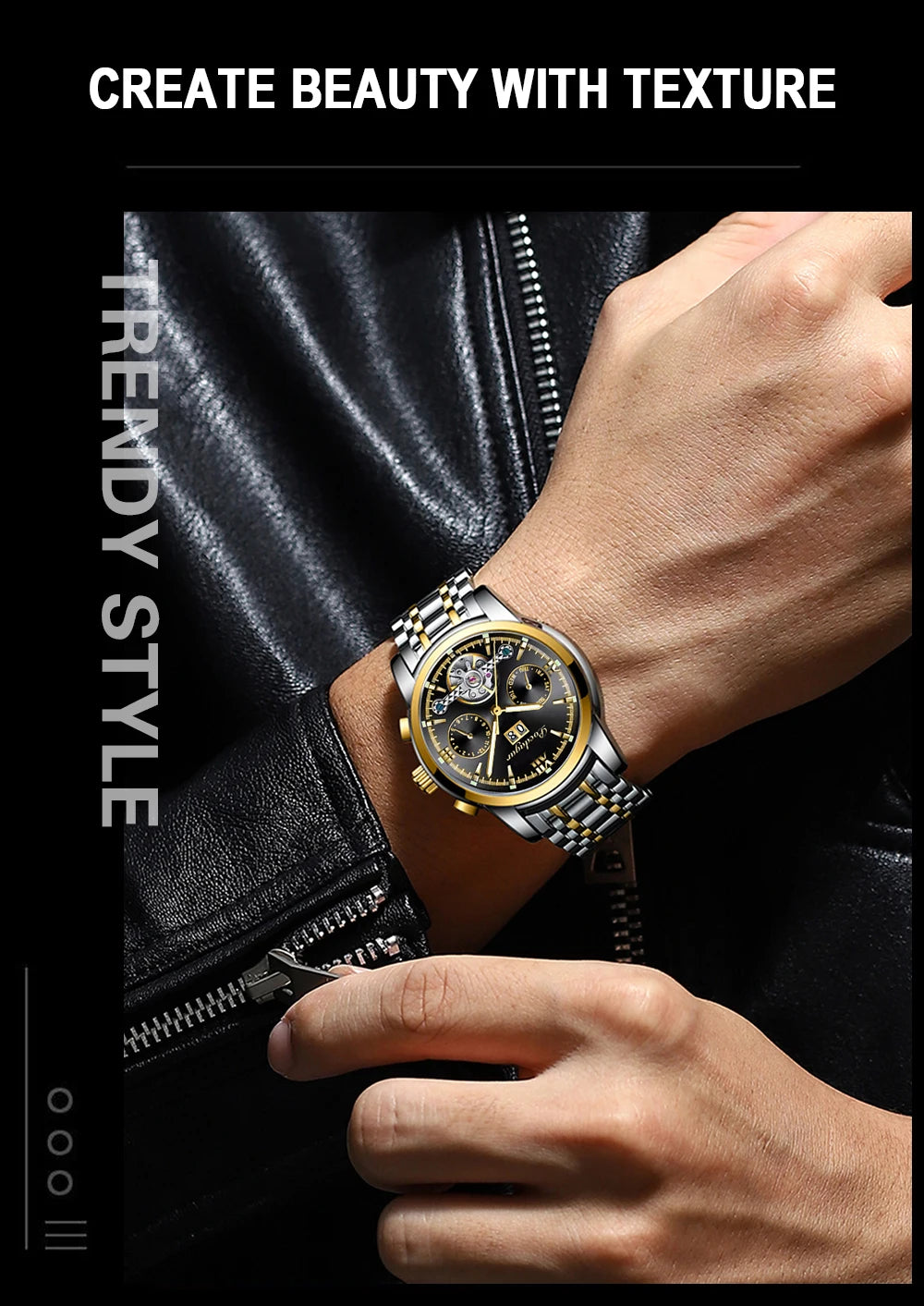 POEDAGAR Automatic Mechanical Man Wristwatch Hollow Tourbillon Stainless Steel Men Watch Waterproof Luminous Date Men's Watches