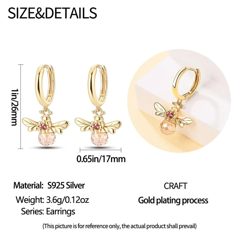 Silver Bee Series Hoops Inlaid Zircon Earrings For Women Fashion Wedding Party Gift fine Jewelry