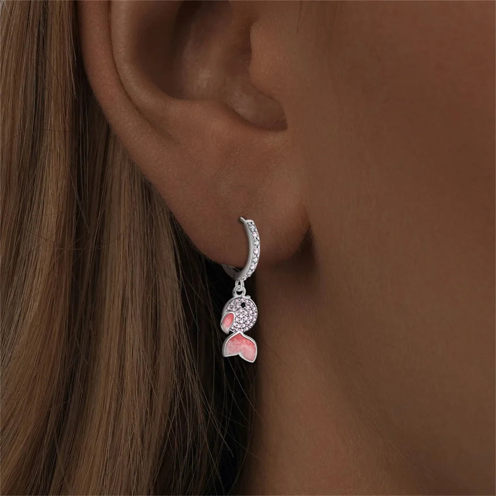 Silver Animal Series Hoop Earrings Inlaid Zircon For Women Fashion Engagement Party Simple Fine Jewelry Gifts