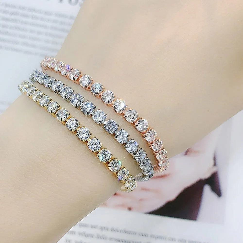 Women's Tennis Bracelet Hip Hop Trendy AAA+ Cubic Zirconia Silver Color Teen Girl Crystal Chain on The Hand Wedding Jewelry H086