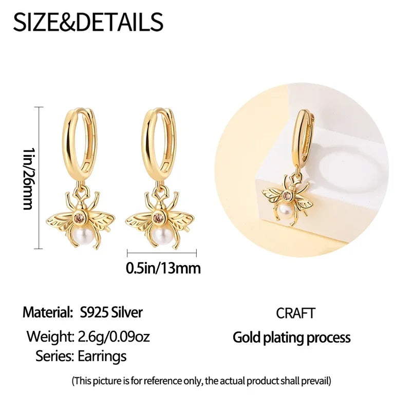 Silver Bee Series Hoops Inlaid Zircon Earrings For Women Fashion Wedding Party Gift fine Jewelry