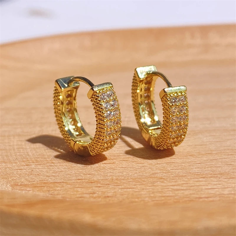 Luxury Cubic Zirconia Gold Color Zircon Hoop Earrings For Women Luxury Circle Crystal Girls Party Jewelry