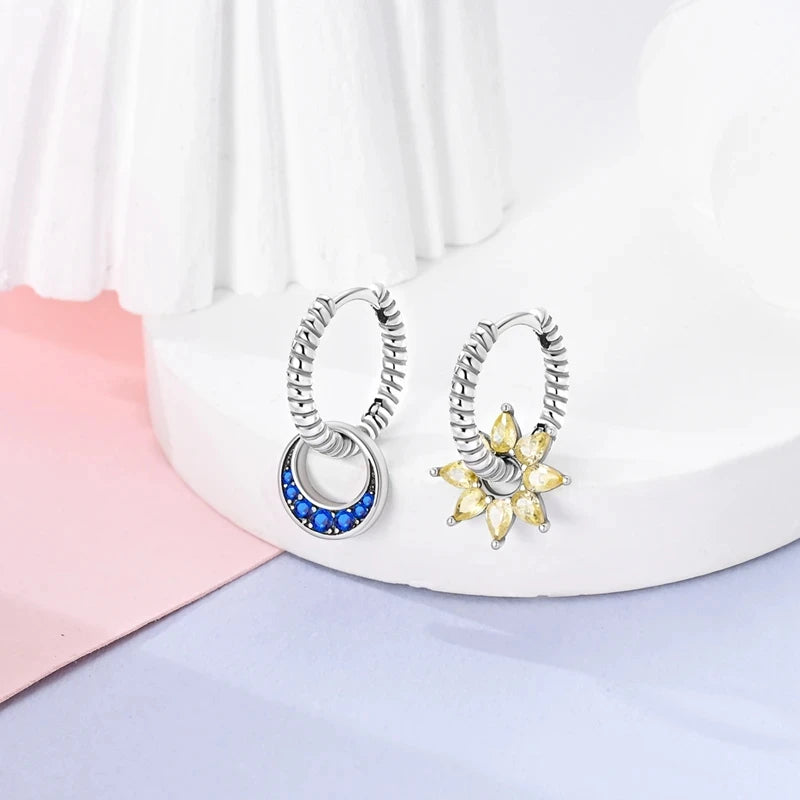 Silver Hope Rainbow Flower Earrings For Women Sparkling Colored Zircon Star Koi Earrings Fashion Party Jewelry