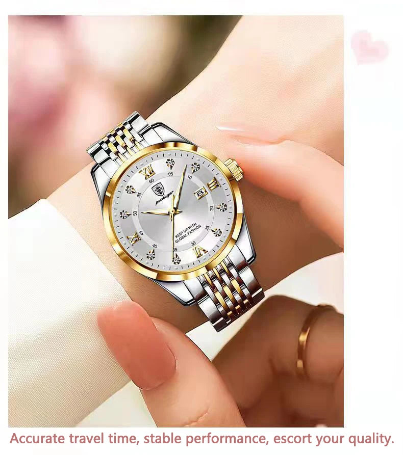 POEDAGAR Fashion Women Watch Top Brand Rose Gold Stain Steel Waterproof Date Quartz Ladies Watch Luxury High Quality Clock Gifts