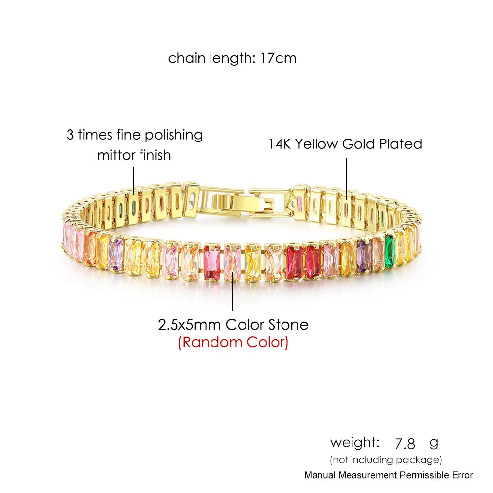 Rainbow Crystal Tennis Bracelets for Women Kpop Silver Color Friend Gifts Colorful Zirconia Bangle Chain on Hand Jewelry H167-M