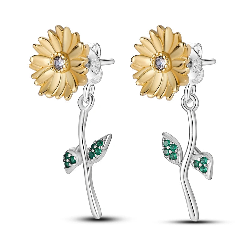 925 Sterling Silver Sunflower Flower Plant Series Drop Earrings For Woman Fashion Party Gifts Elegant S925 Jewelry Accessories