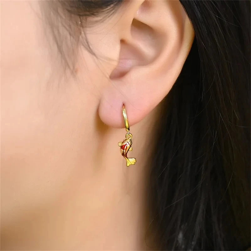 Silver Chameleon Dragonfly Butterfly Earrings Golden Koi Ladybug Earrings For Women Fashion S925 Party Jewelry