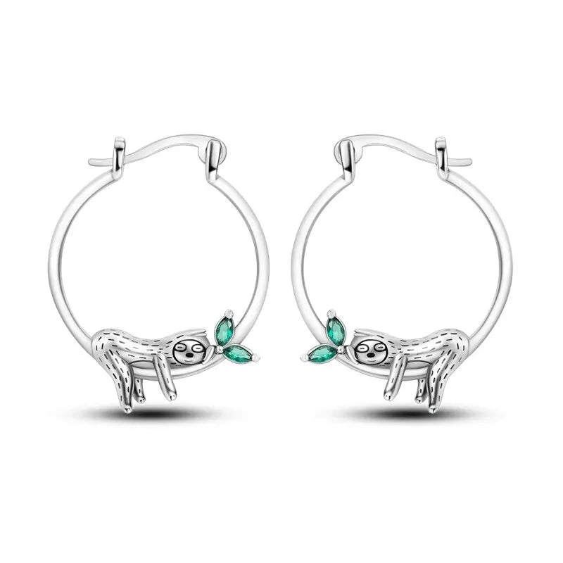 Silver Animal Colorful Snake Horse Brady pod Double Hoop Earrings For Lady Party Birthday Gifts Jewelry