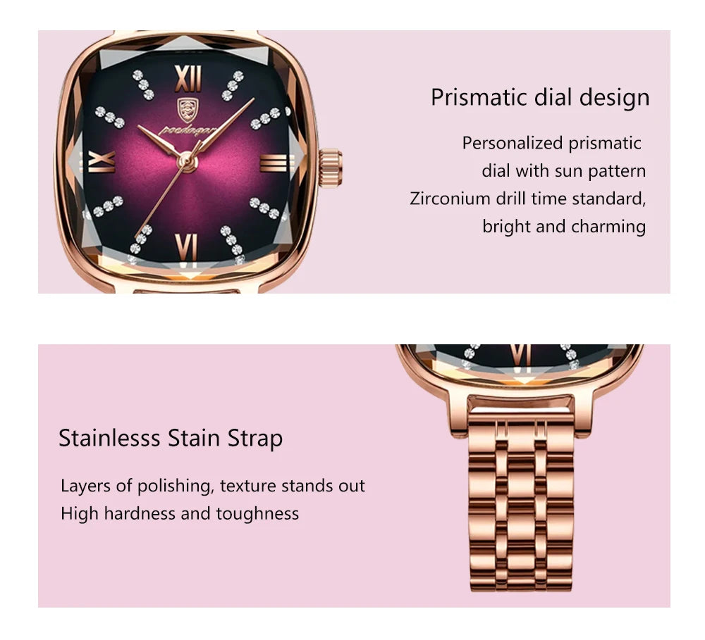 POEDAGAR High Quality Luxury Women Watch Stainless Steel Square Waterproof Quartz Ladies Wristwatches Dress Elegant Femme Clocks