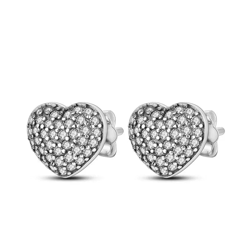 Silver Ear Jewelry heart-shaped Inlaid with Zircon Stud Earrings Luxury Fine Trendy Female Birthday Gift