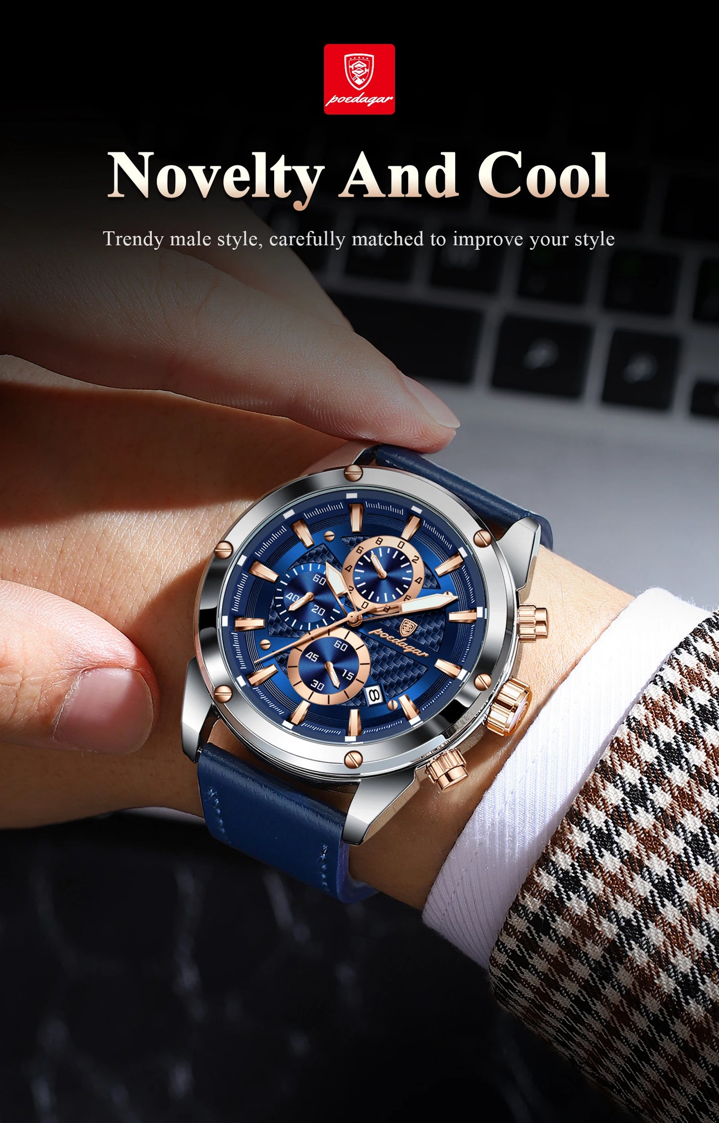 POEDAGAR Luxury Sports Man Wristwatch Military Quartz Men Watch Waterproof Luminous Chronograph Date Leather Men's Watches Reloj