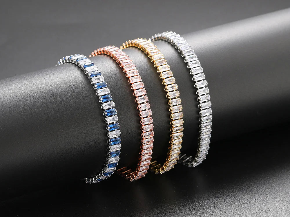 Rainbow Crystal Tennis Bracelets for Women Kpop Silver Color Friend Gifts Colorful Zirconia Bangle Chain on Hand Jewelry H167-M