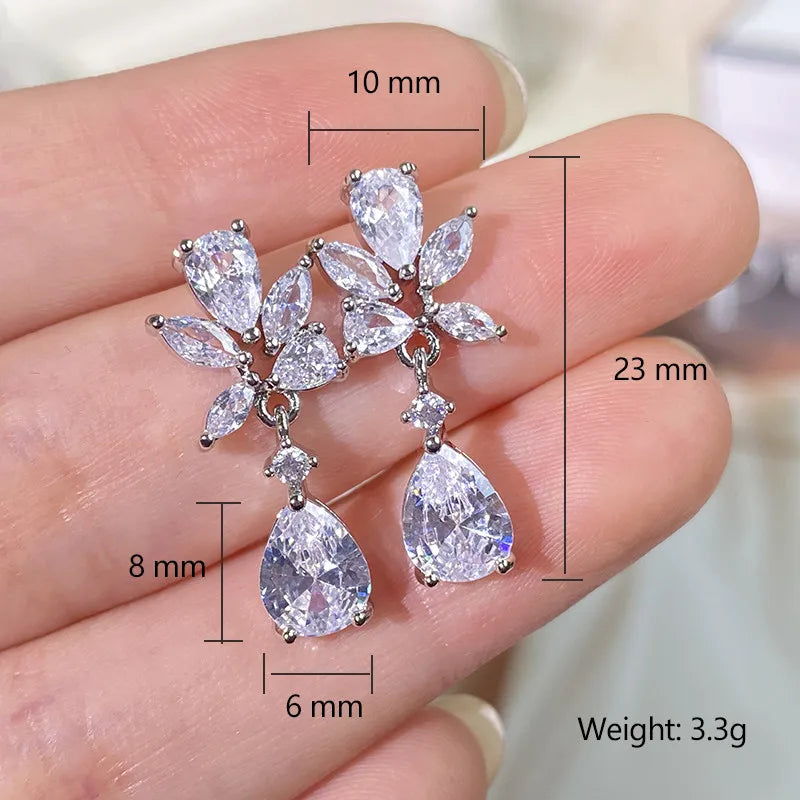 New Luxury Water Drop Silver Color Cubic Zirconia Earrings for Women Fashion Bridal Dangle Marriage Wedding Jewelry