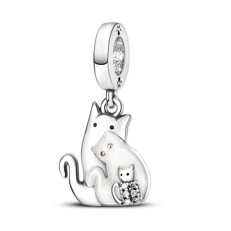 Cute Cat & Dog Charms Beads Pendant 925 Sterling Silver Fit DIY Bracelets Gift