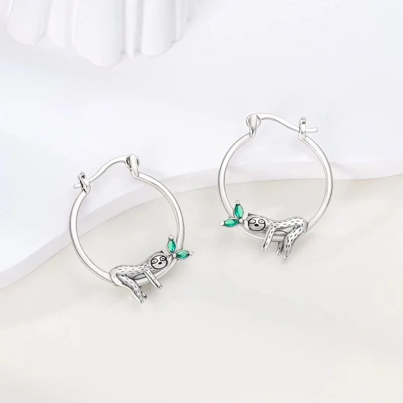 Silver Animal Colorful Snake Horse Brady pod Double Hoop Earrings For Lady Party Birthday Gifts Jewelry