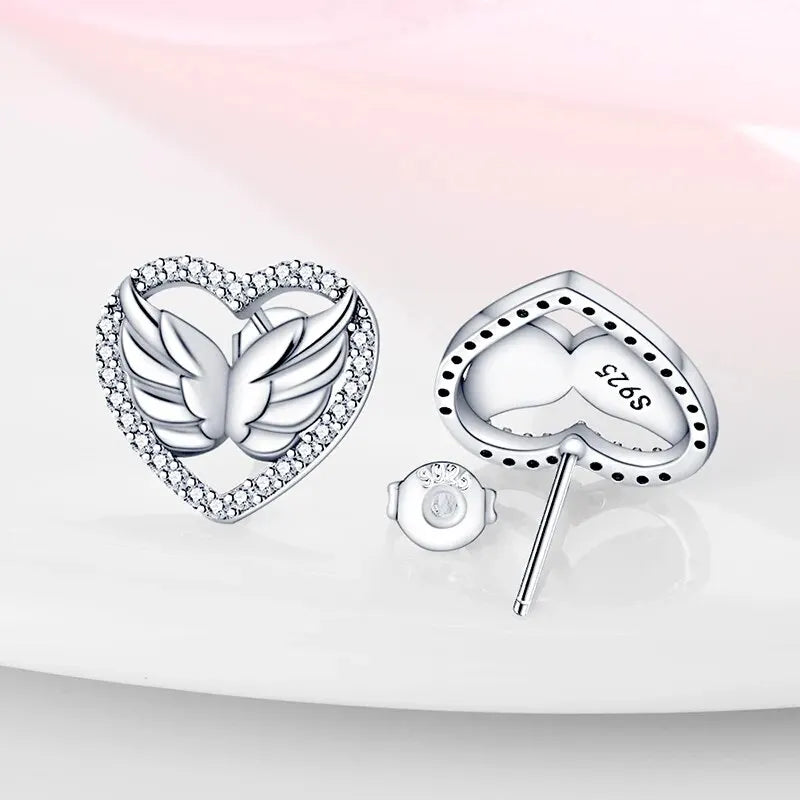 Silver Ear Jewelry heart-shaped Inlaid with Zircon Stud Earrings Luxury Fine Trendy Female Birthday Gift