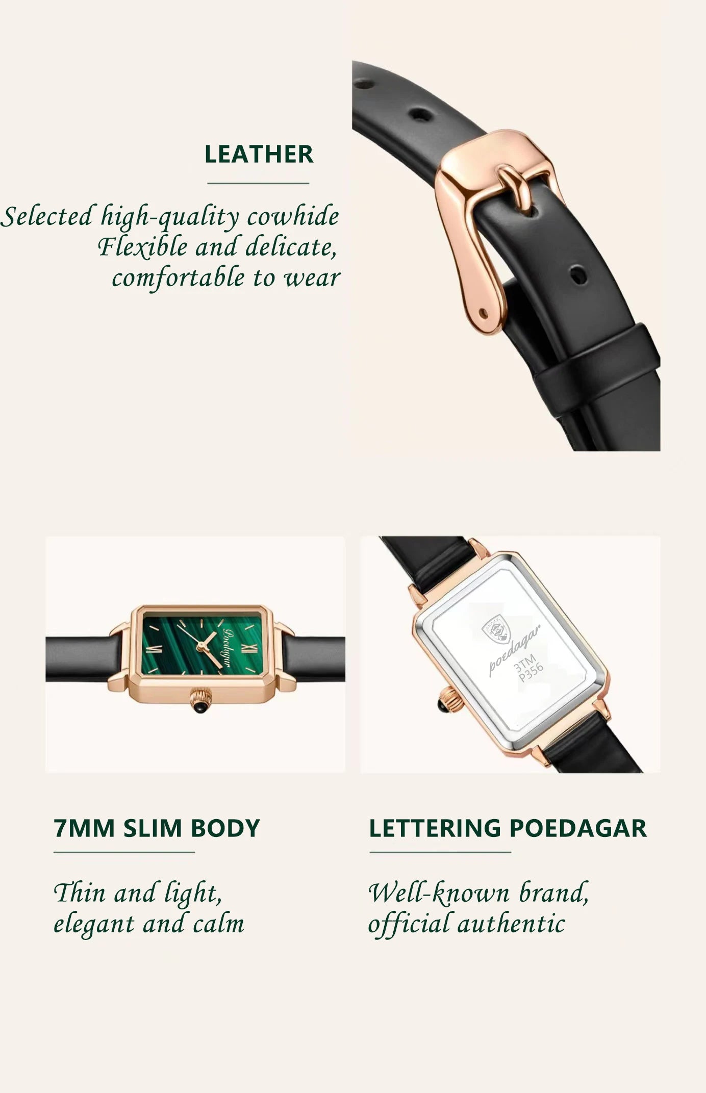 POEDAGAR Women Watches Fashion Green Square Leather Quartz Watch Top Brand Luxury Waterproof Ladies Wristwatch Girlfriend Gift