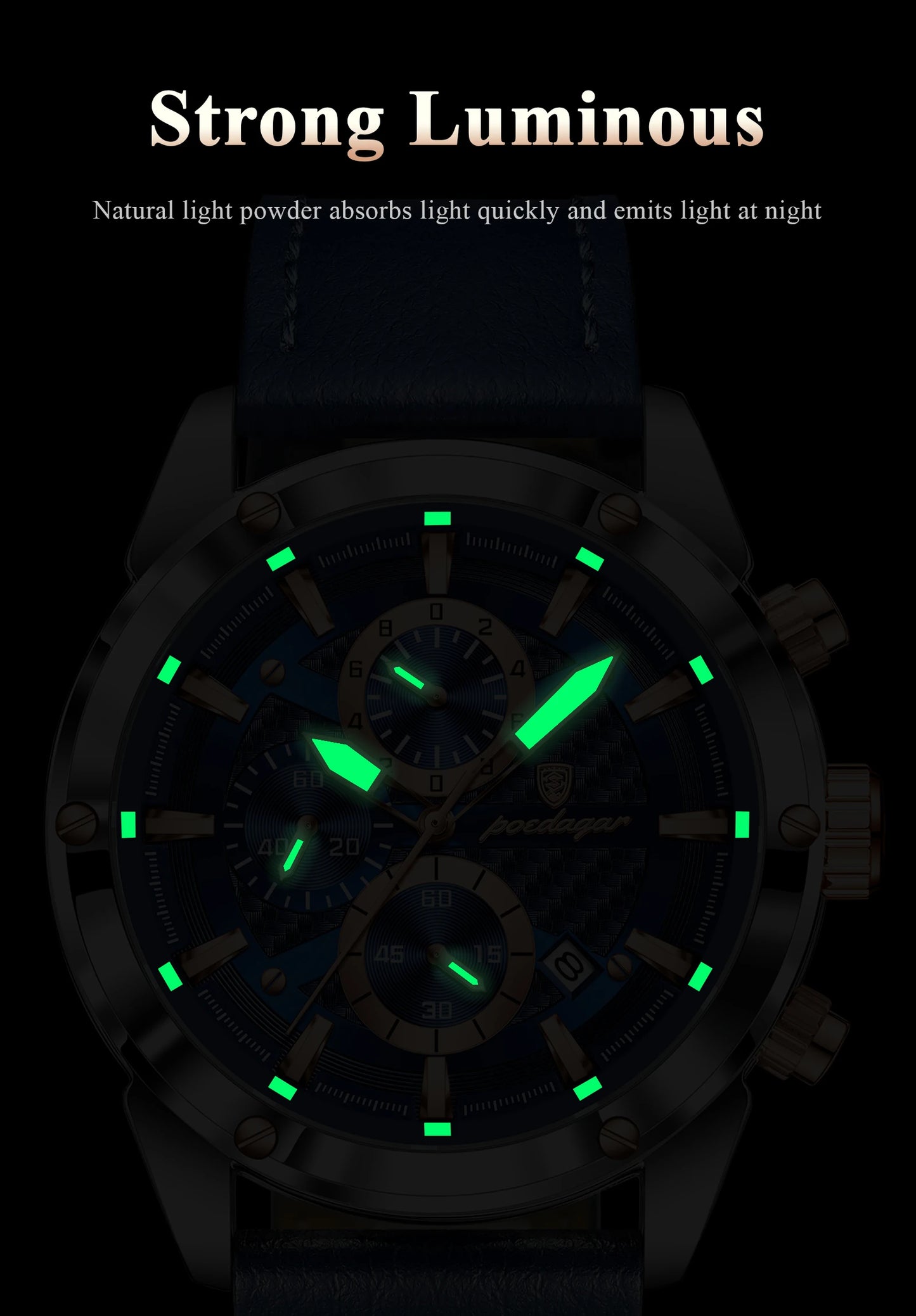 POEDAGAR Luxury Sports Man Wristwatch Military Quartz Men Watch Waterproof Luminous Chronograph Date Leather Men's Watches Reloj