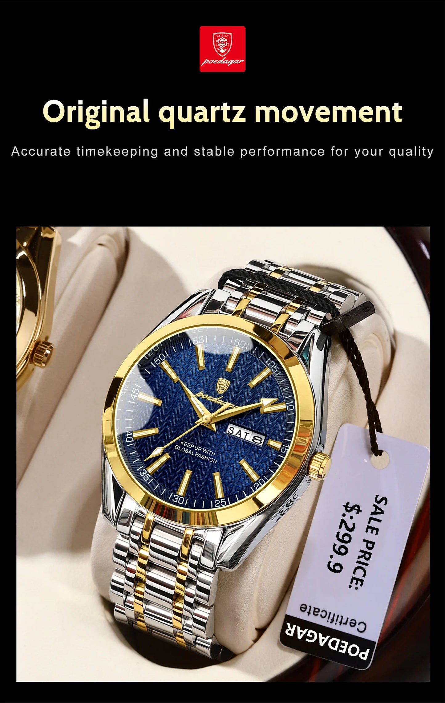 POEDAGAR Luxury Business Man Watch for Men Waterproof Luminous Stainless Steel Date Week Men's Quartz Watches High Quality Reloj