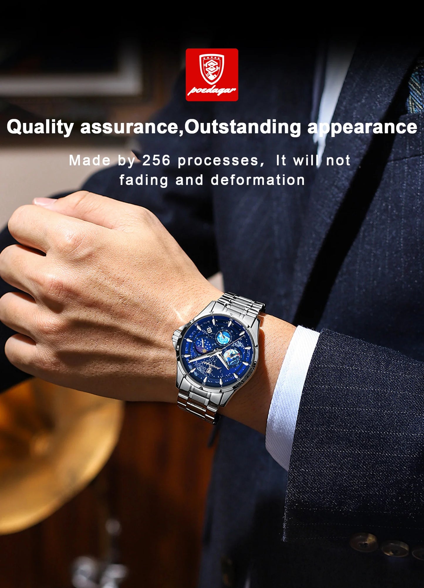 POEDAGAR Casual Man Wristwatch Luxury Waterproof Luminous Date Men Watch Chronograph Stainless Steel Men's Quartz Watches Clock