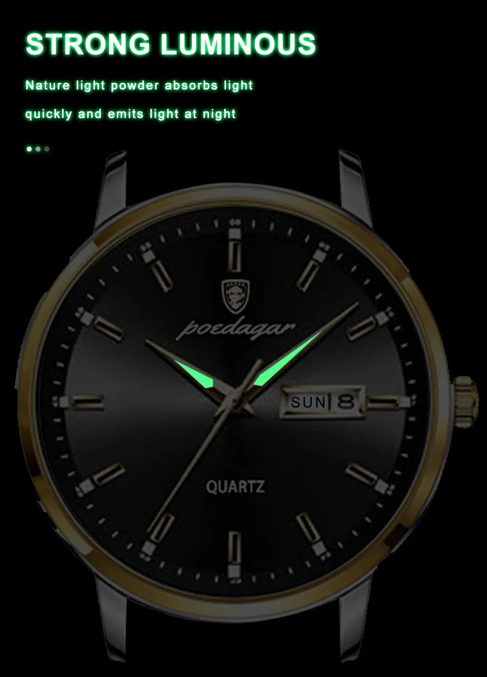 POEDAGAR Men Watch Business Quartz Watches Fashion Leather Waterproof Luminous Week Date Top Brand Luxury Men's Wristwatch Gift