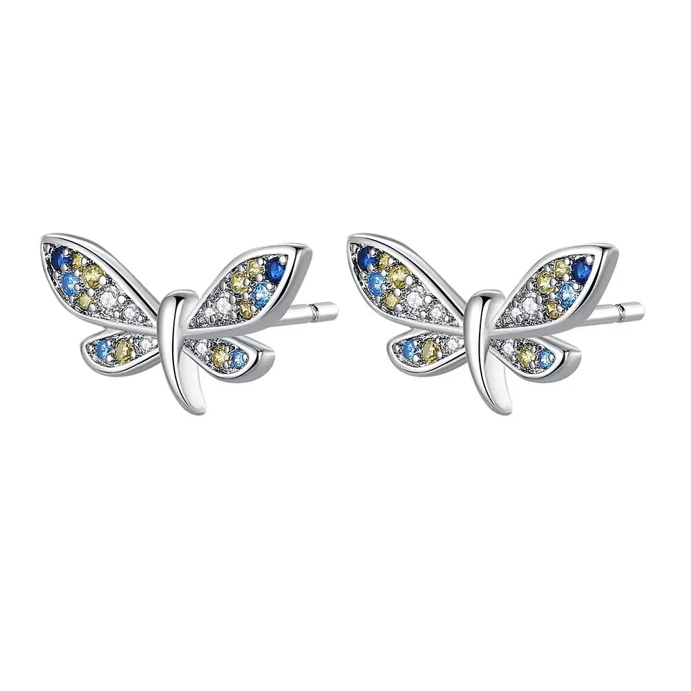 Silver Ear Jewelry Insect Elements Bees Butterflies Dragonflies Design Stud Earrings Luxury Engagement Party Earring