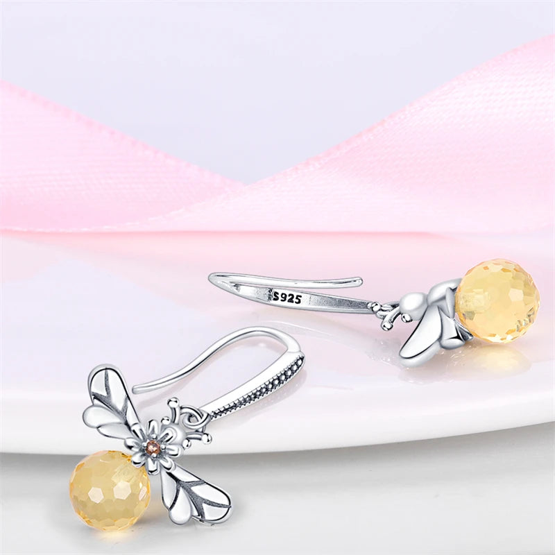 Silver Bee Series Hoops Inlaid Zircon Earrings For Women Fashion Wedding Party Gift fine Jewelry