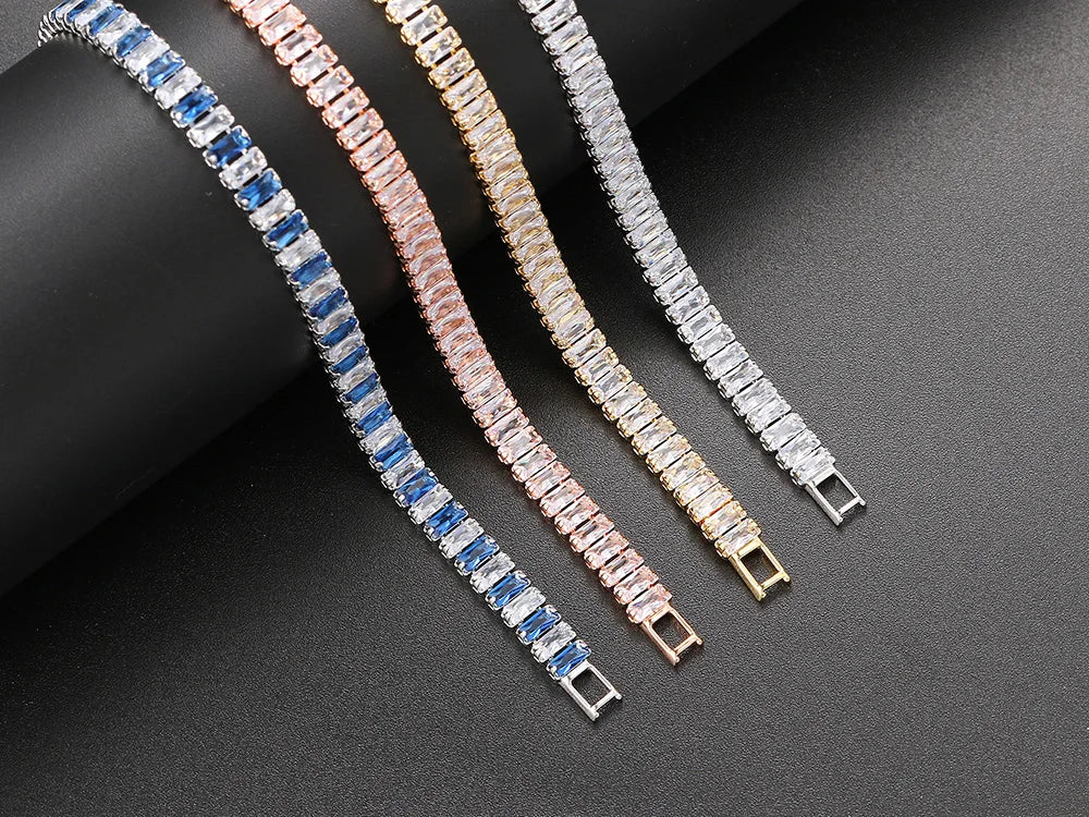 Rainbow Crystal Tennis Bracelets for Women Kpop Silver Color Friend Gifts Colorful Zirconia Bangle Chain on Hand Jewelry H167-M