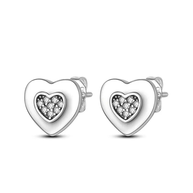 Silver Ear Jewelry heart-shaped Inlaid with Zircon Stud Earrings Luxury Fine Trendy Female Birthday Gift