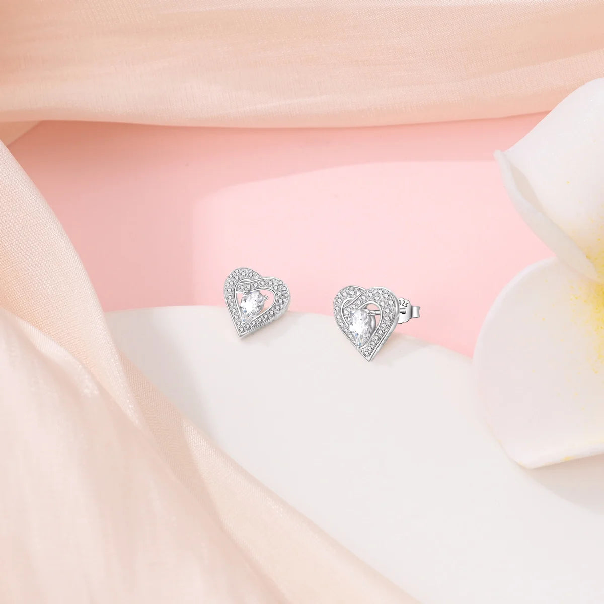 Silver Ocean Series Heart-shaped Inlaid Zircon Earrings For Women Original Fashion Party Gift fine Jewelry