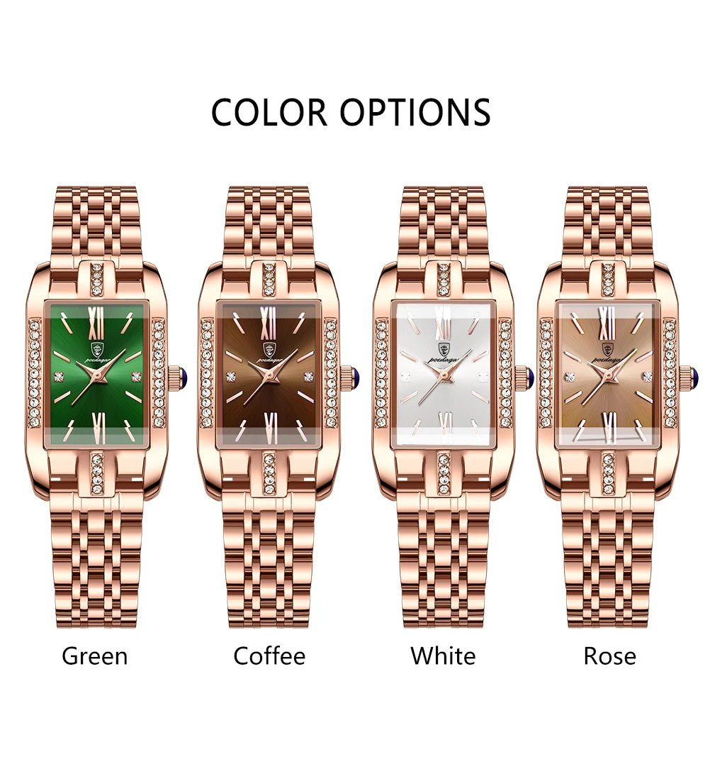 POEDAGAR High Quality Diamond Watch Top Brand Luxury Fashion Business Rectangle Waterproof Quartz Ladies Watches Stainless Steel