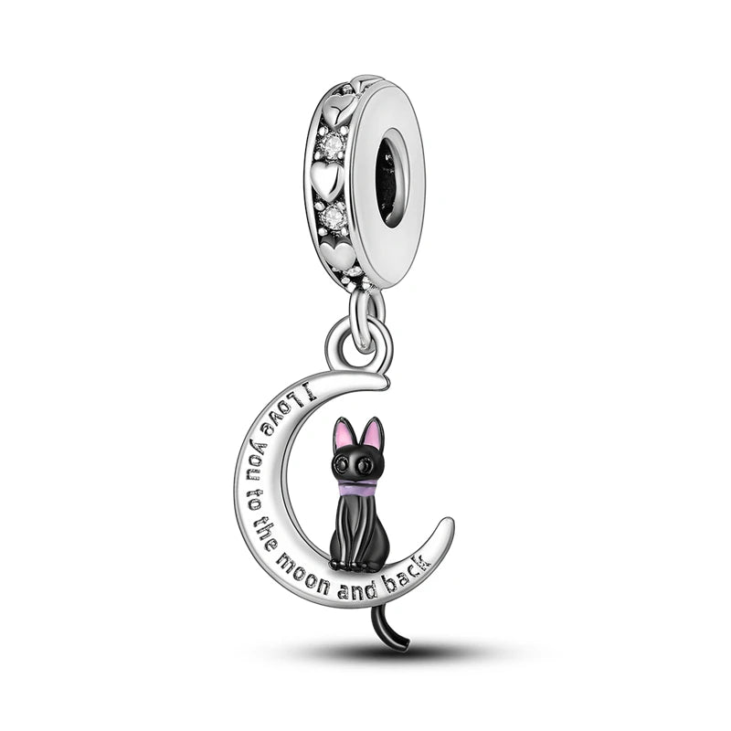 Cute Cat & Dog Charms Beads Pendant 925 Sterling Silver Fit DIY Bracelets Gift