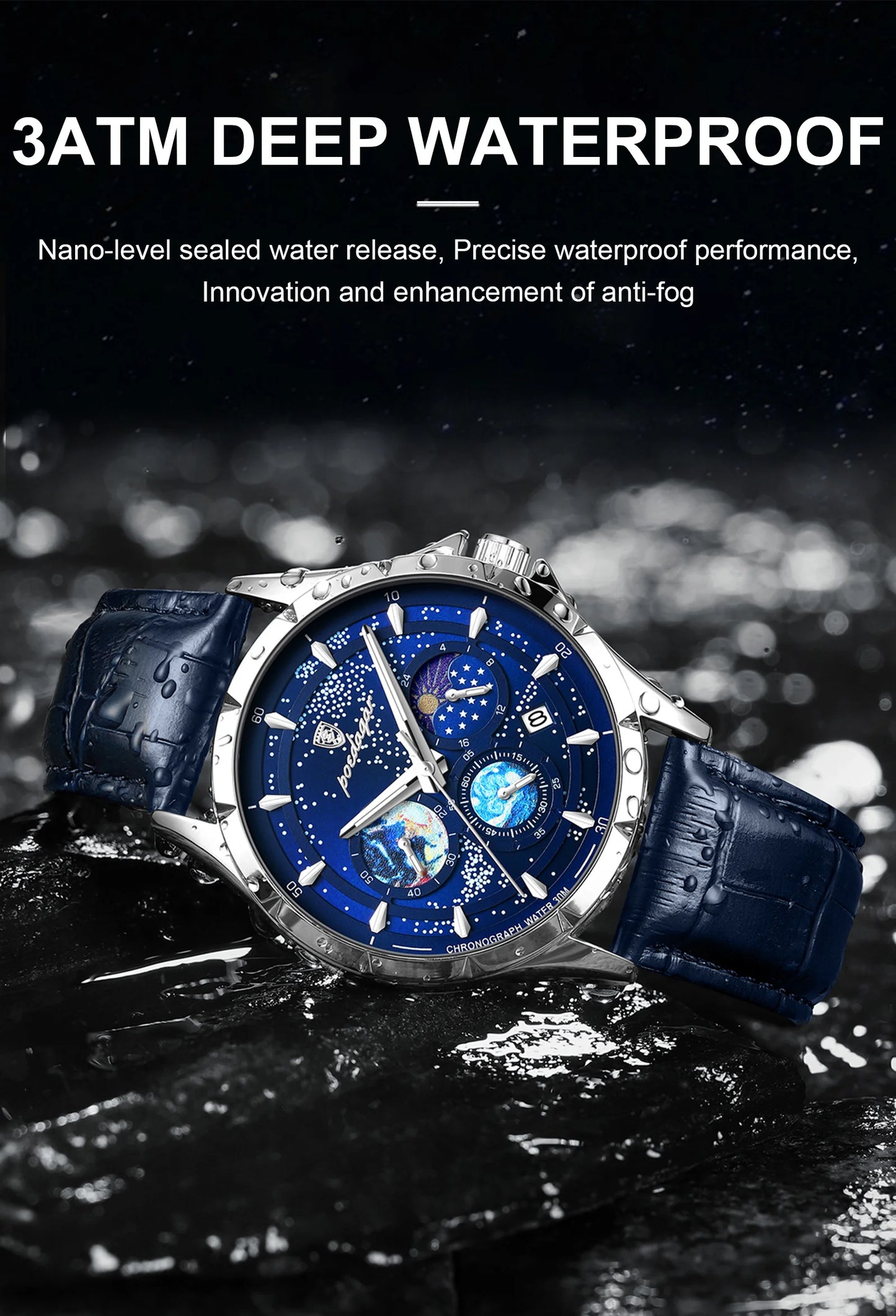 POEDAGAR Luxury Man Wristwatch Business Starry Sky Quartz Men Watch Waterproof Luminous Chronograph Date Men's Watches Leather