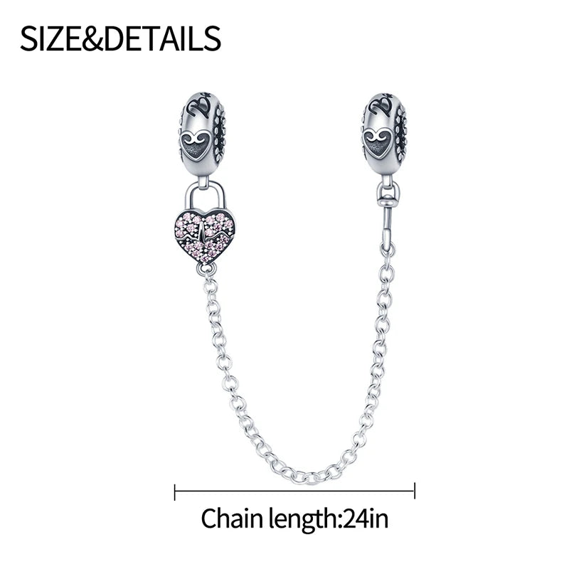 925 Sterling Silver Safety Chain Charm Fits Bracelets Women Jewellery Gift