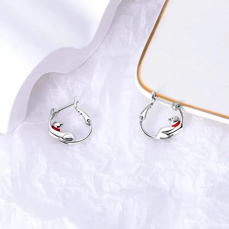 Silver Kitty Dog Paw And Fish Earrings Set Earrings For Women Engagement Wedding Party Silver Jewelry