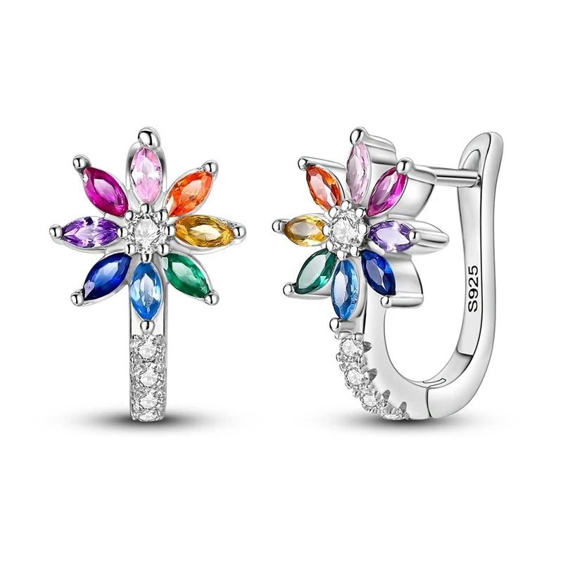 Silver Hope Rainbow Flower Earrings For Women Sparkling Colored Zircon Star Koi Earrings Fashion Party Jewelry