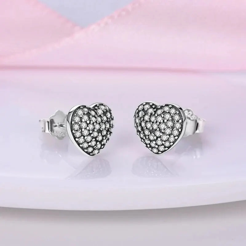 Silver Ear Jewelry heart-shaped Inlaid with Zircon Stud Earrings Luxury Fine Trendy Female Birthday Gift