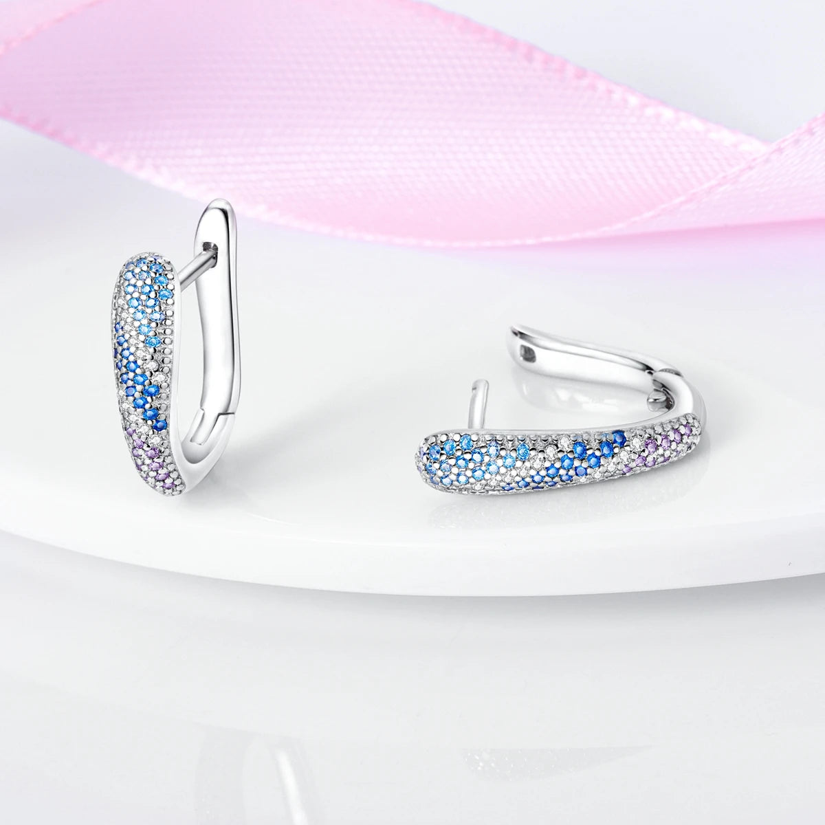 925 Sterling Silver Colorful U-Shaped Hoop Earrings Women Jewelry Birthday Gift