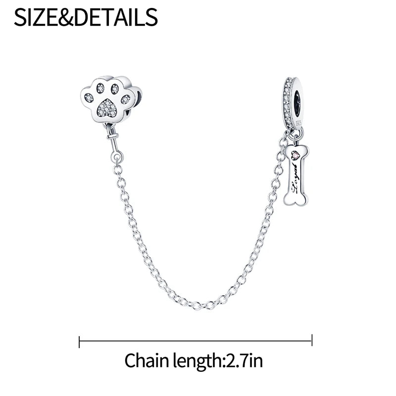 925 Sterling Silver Safety Chain Charm Fits Bracelets Women Jewellery Gift