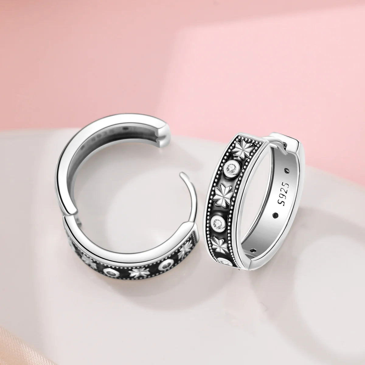 Silver lucky Symbols Inlaid Zircon Hoops For Unisex Original Fashion Party Gift Luxury fine Jewelry