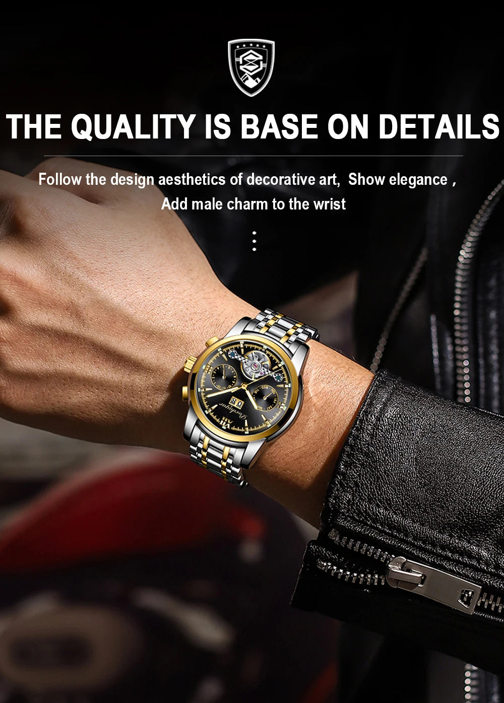 POEDAGAR Automatic Mechanical Man Wristwatch Hollow Tourbillon Stainless Steel Men Watch Waterproof Luminous Date Men's Watches