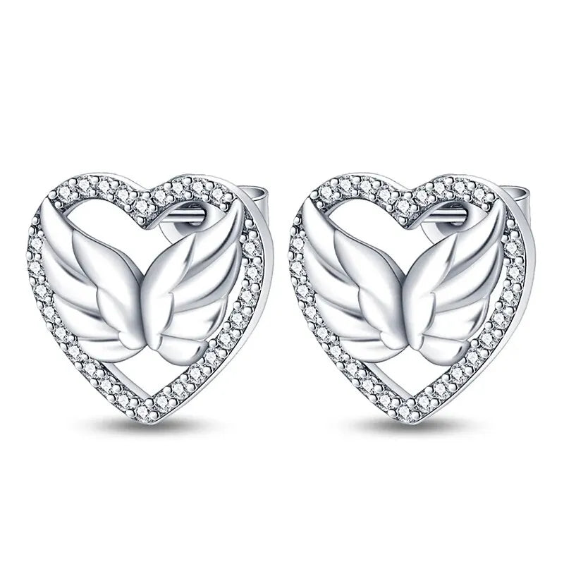 Silver Ear Jewelry heart-shaped Inlaid with Zircon Stud Earrings Luxury Fine Trendy Female Birthday Gift