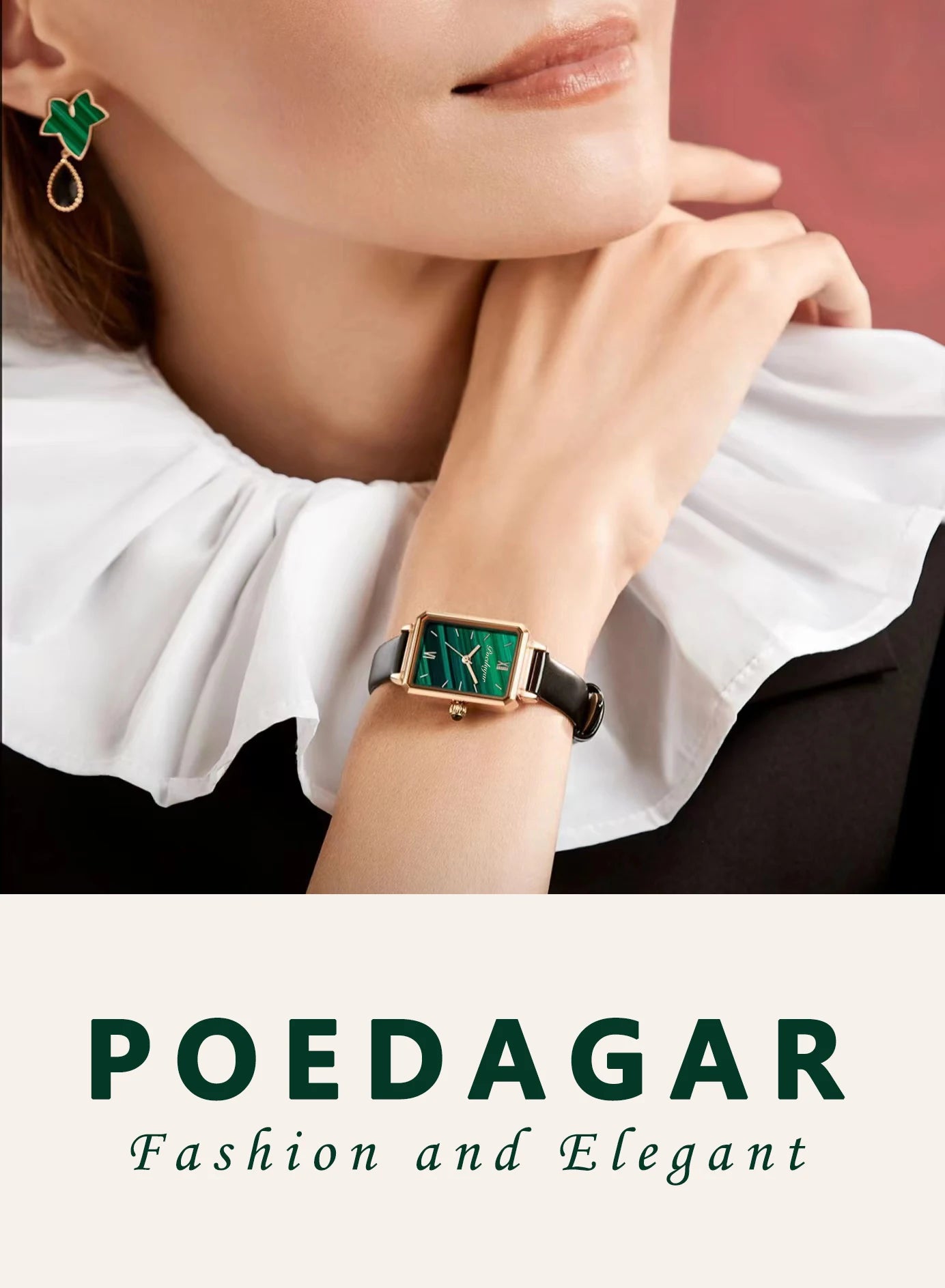 POEDAGAR Women Watches Fashion Green Square Leather Quartz Watch Top Brand Luxury Waterproof Ladies Wristwatch Girlfriend Gift