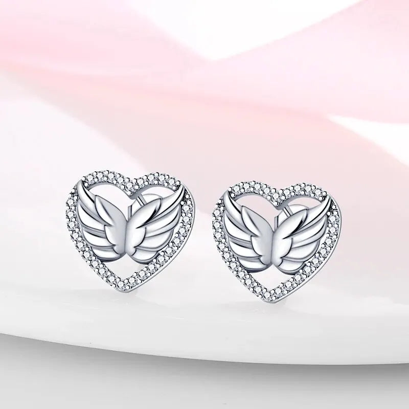 Silver Ear Jewelry heart-shaped Inlaid with Zircon Stud Earrings Luxury Fine Trendy Female Birthday Gift