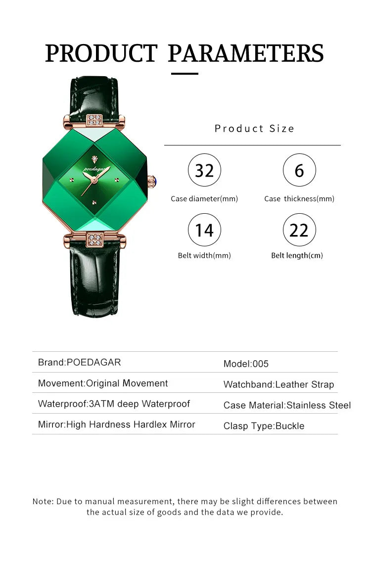 POEDAGAR High Quality Luxury Women's Watch Diamond Quartz Waterproof Ladies Green Leather Watches Fashion Exquisite DropShipping