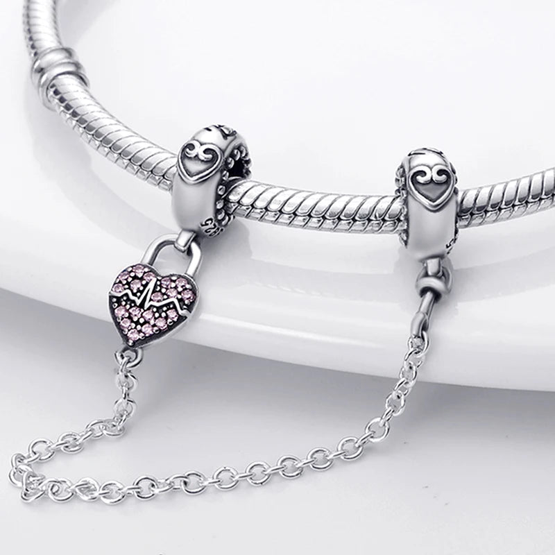 925 Sterling Silver Safety Chain Charm Fits Bracelets Women Jewellery Gift