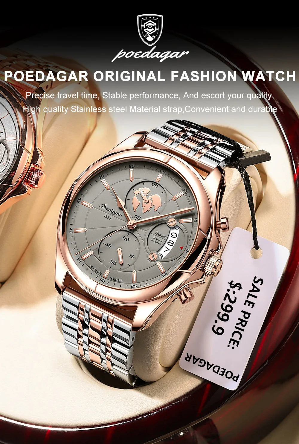 POEDAGAR Luxury Watches Sport Top Brand Military Calendar Waterproof Stainless Steel Multifunctional Men Watch for Man Clock+Box