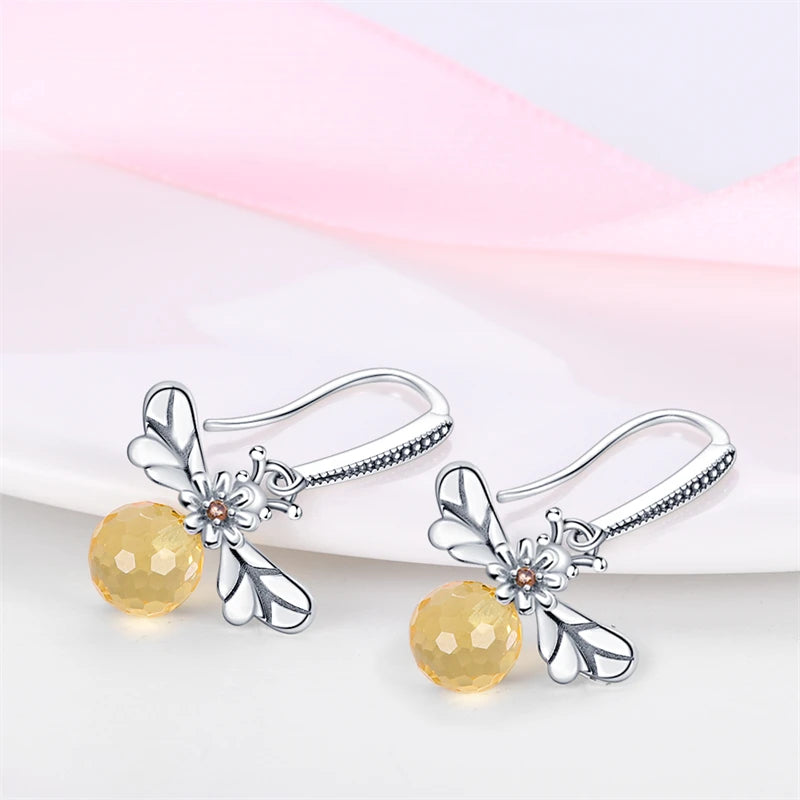 Silver Bee Series Hoops Inlaid Zircon Earrings For Women Fashion Wedding Party Gift fine Jewelry