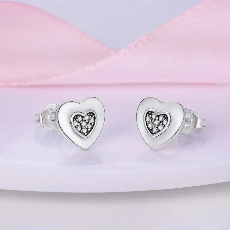 Silver Ear Jewelry heart-shaped Inlaid with Zircon Stud Earrings Luxury Fine Trendy Female Birthday Gift