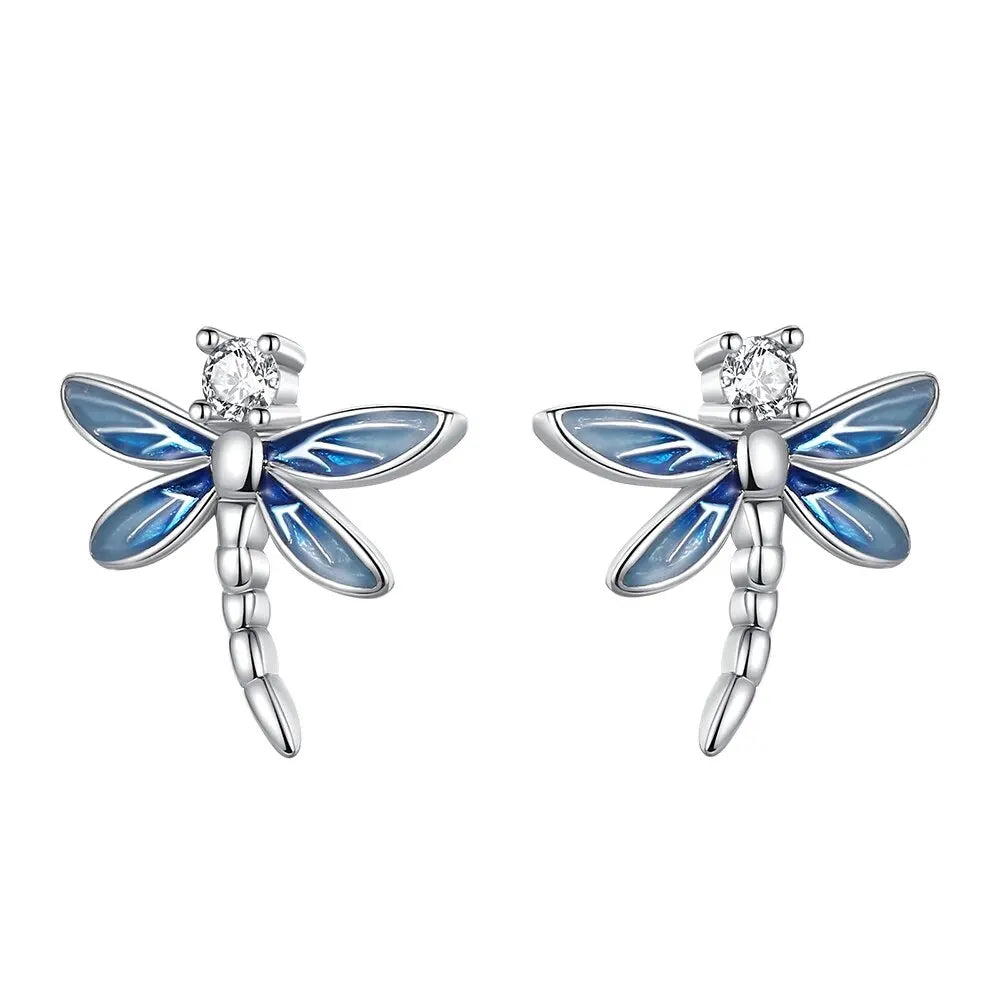 Silver Ear Jewelry Insect Elements Bees Butterflies Dragonflies Design Stud Earrings Luxury Engagement Party Earring